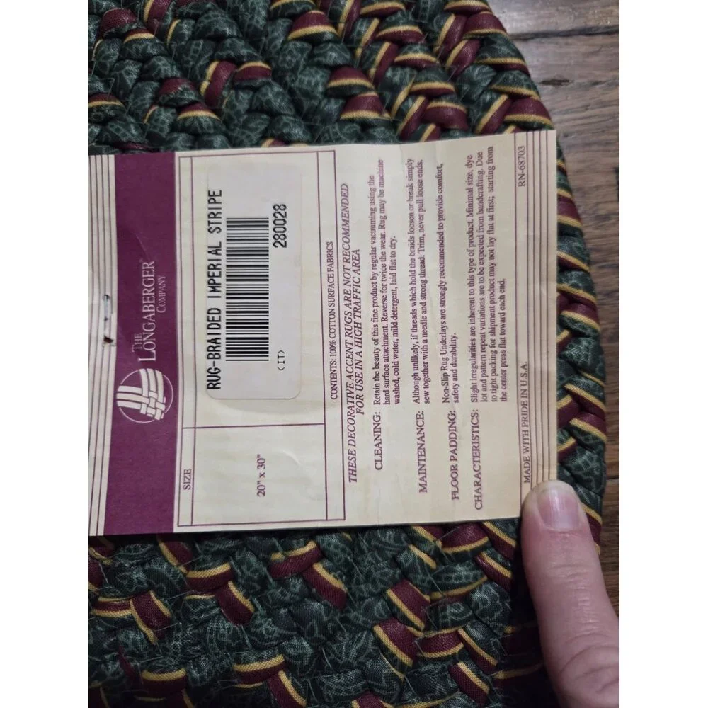 New‎ Vintage Longaberger Oval Rug-Braided Imperial Stripe 20x30